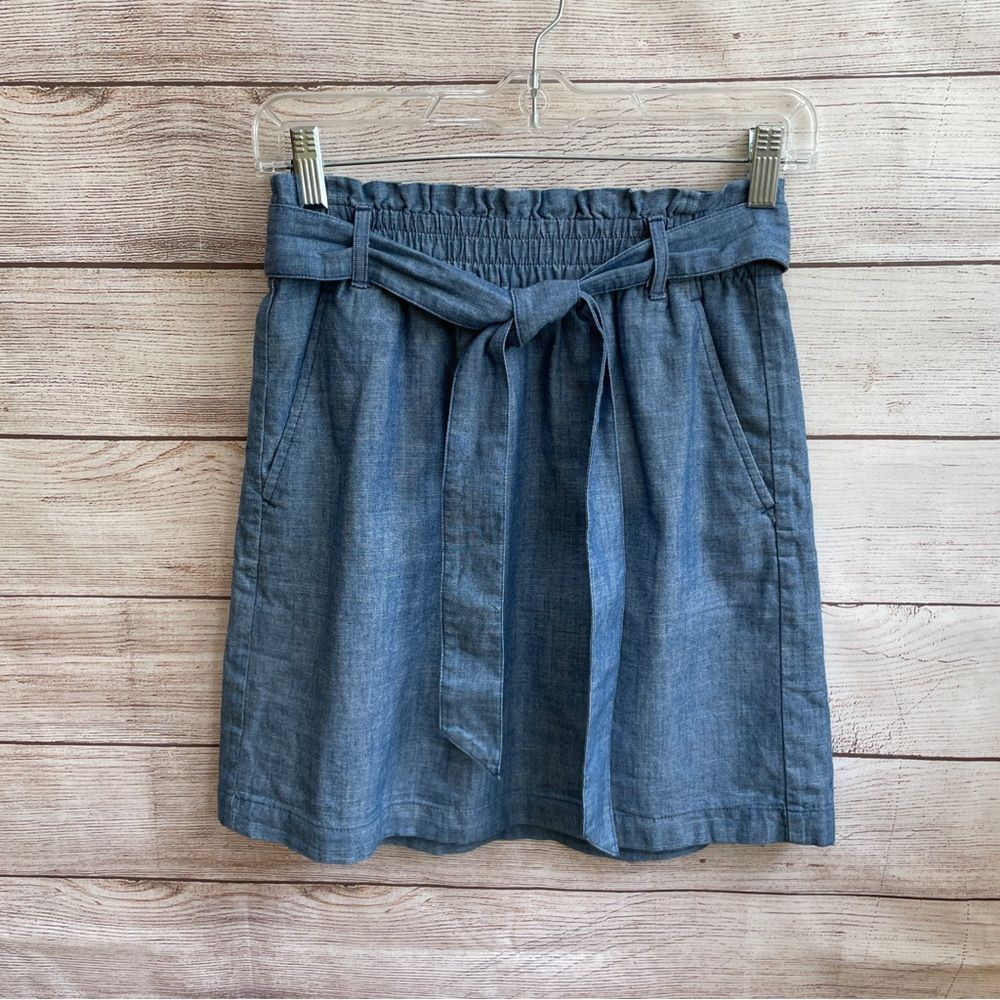 J CREW PAPERBAG WAIST MINI SKIRT IN BLUE CHAMBRAY